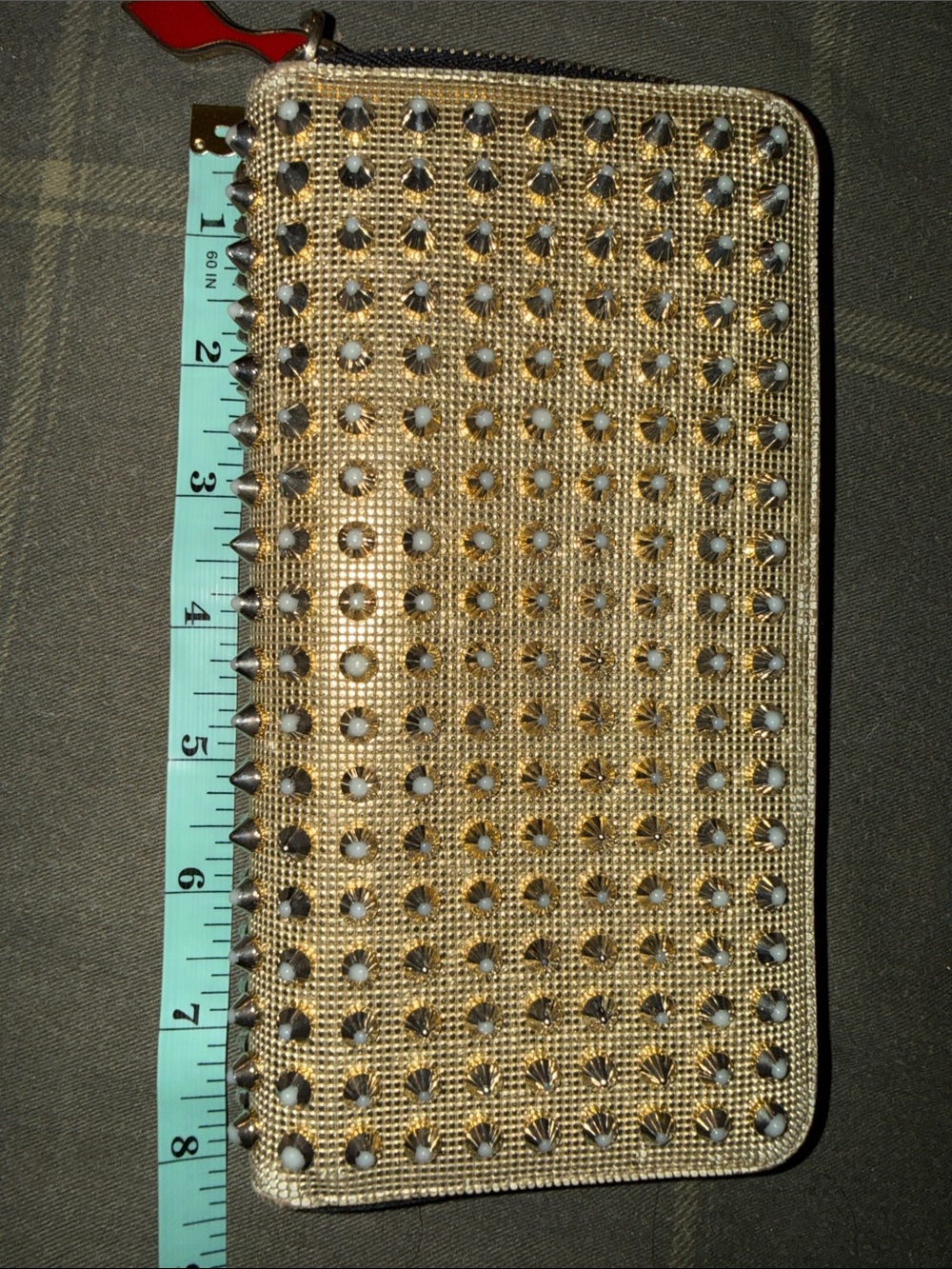 Christian Dior Studded Metallic Zip Around Wallet - Gold Tone